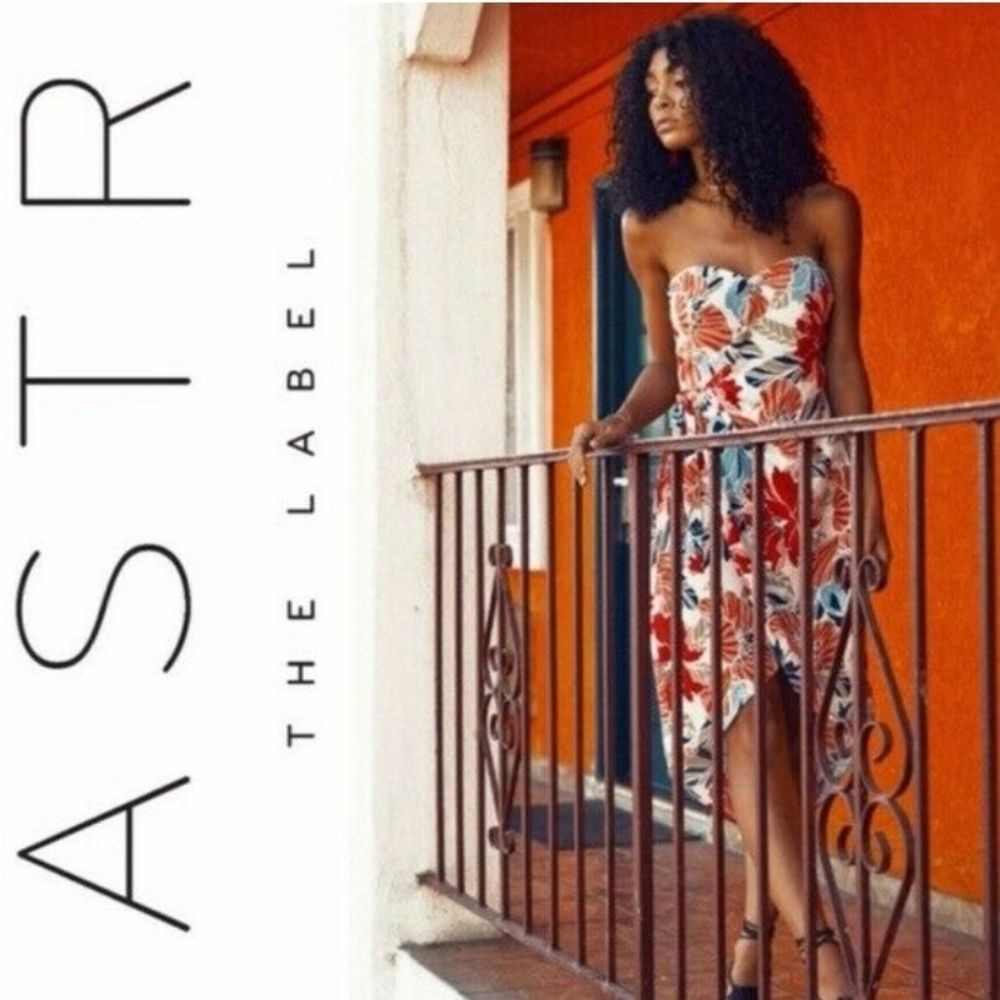 ASTR The Label Josefina Floral Strapless Dress